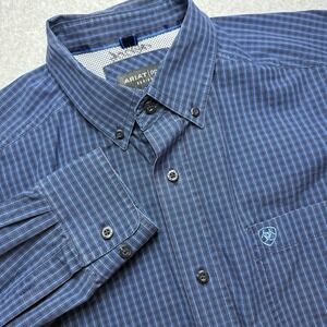 Ariat Pro Series Shirt Mens Large Blue Plaid Long Sleeve Button Vented